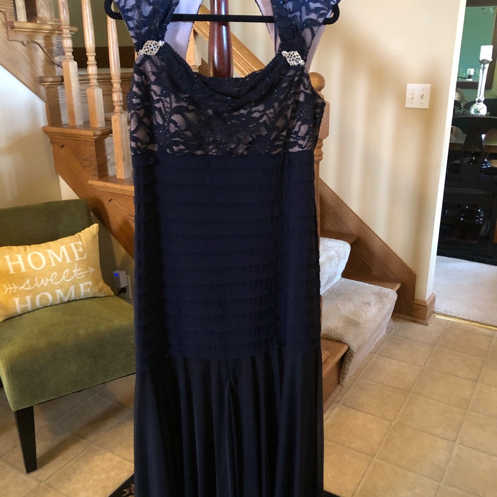 R & M Richards long navy formal gown